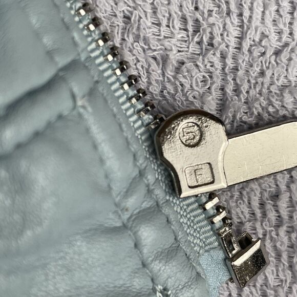 Faux Leather Moto Jacket Women's Medium Sky Blue by First Line Collar Pockets - Picture 14 of 16